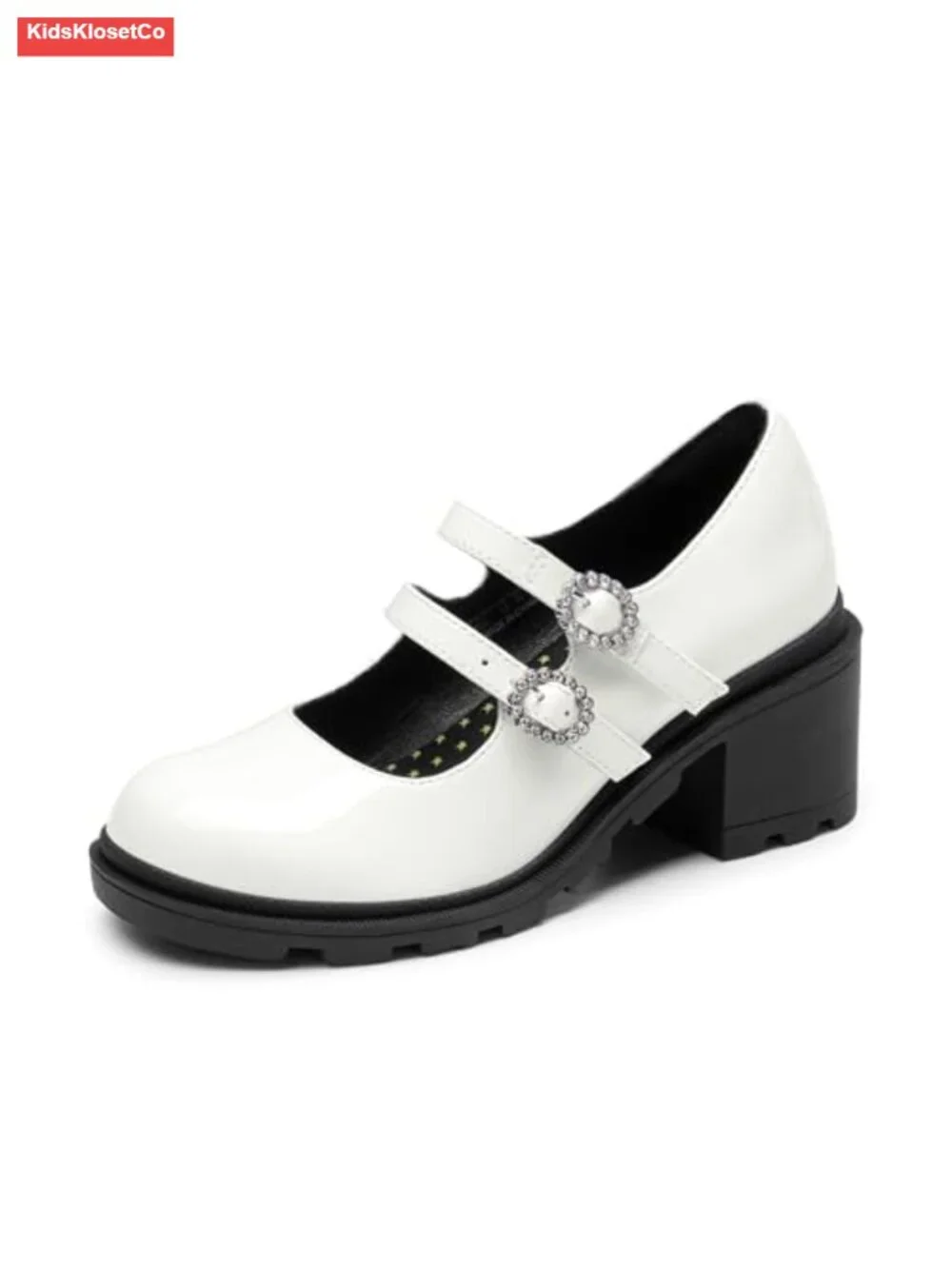 Girls Mary Jane Flats Chunky Heel Faux Leather School Party Dress Shoes Double